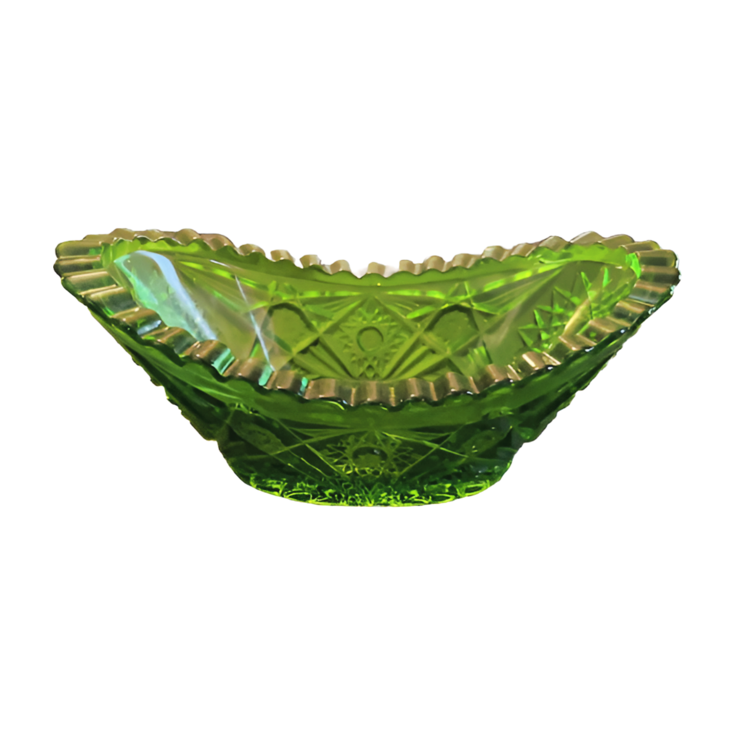 The Glencairn - Green Pressed Glass Sawtooth Edge Bowl