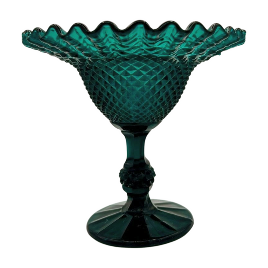 The Oceana – Westmoreland Bermuda Blue Ruffled Hobnail Pedestal Compote