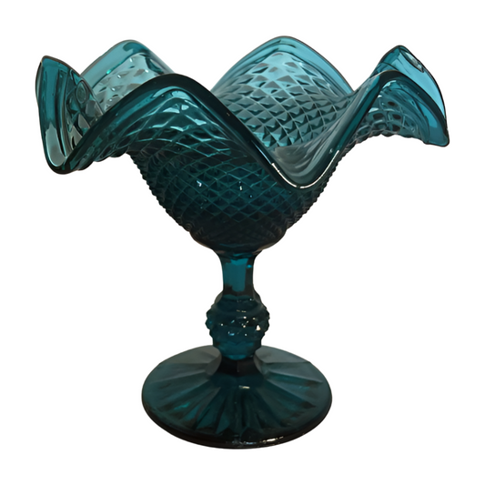 The Montgomery – Teal Blue Diamond Point Pedestal Compote
