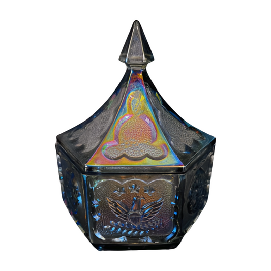 The Kensington – Iridescent Blue Covered Candy Dish with Finial Lid
