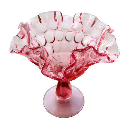 The Calliope – Fenton Colonial Rose Pink Thumbprint Ruffled Compote