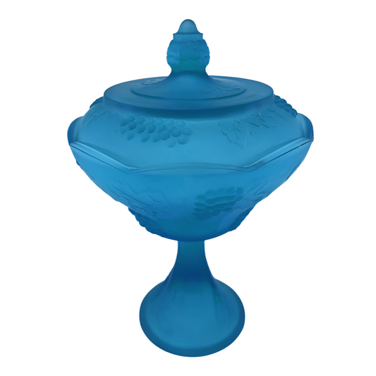 The Nyx – Frosted Blue Grapevine Pattern Covered Compote