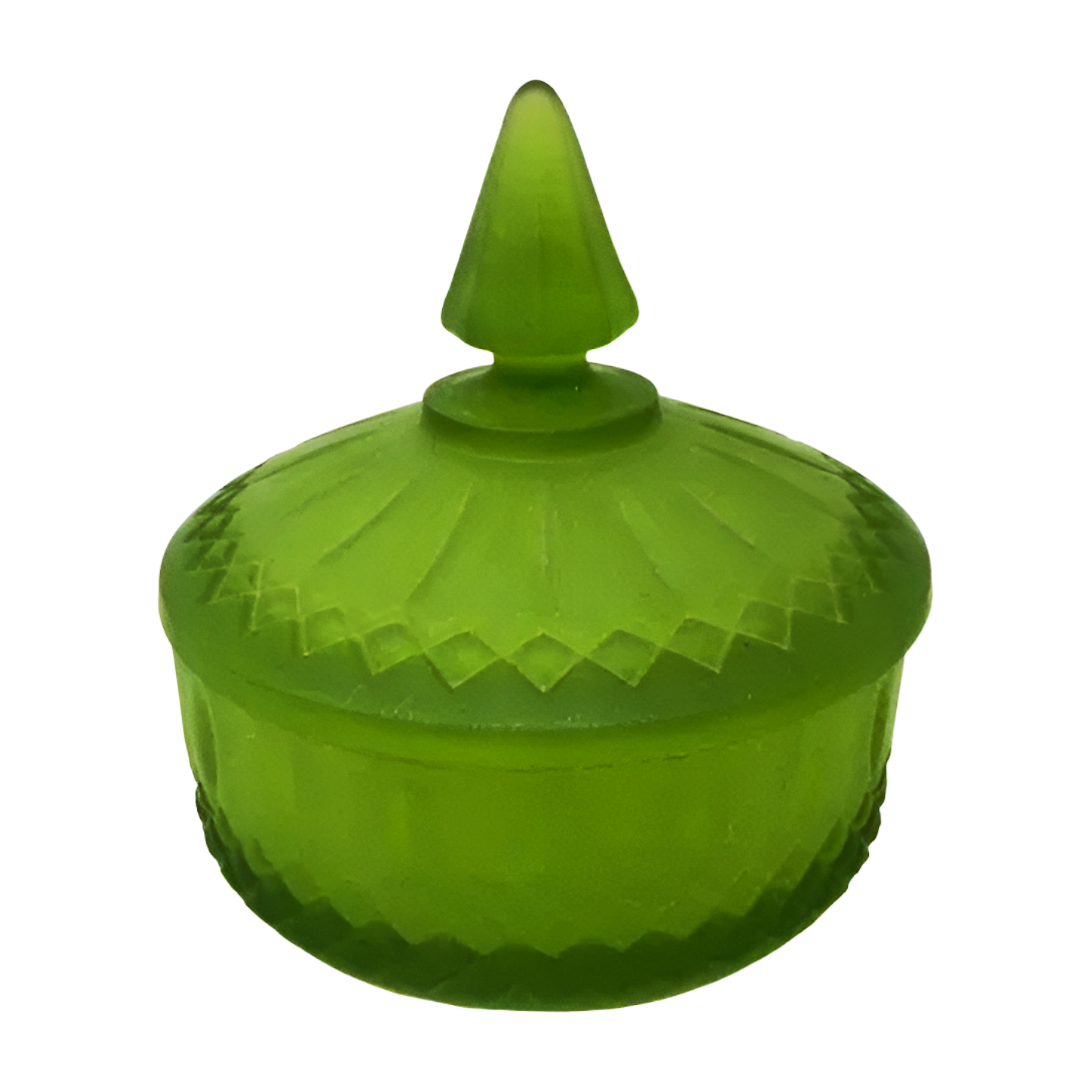 The Zephyrus – Frosted Green Art Deco Covered Dish