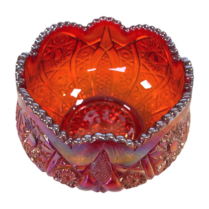 The Solara – Indiana Glass Heirloom Sunset Red Carnival Glass Rose Bowl